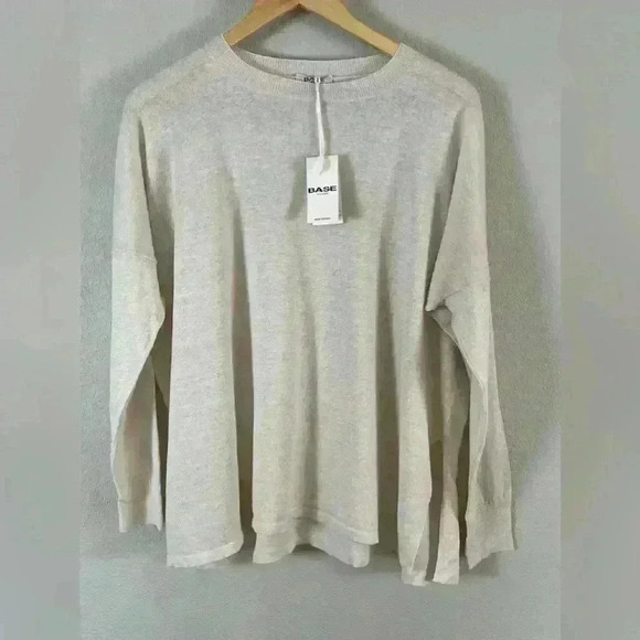 Base Milano Italy Lino Flax/Cotton Blend Long Sleeve Cream Top Women's 42 NWT - Picture 1 of 11